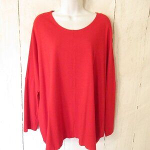 Bryn Walker Top S Small Red Oversize Long Sleeve Lagenlook Minimalist Christmas